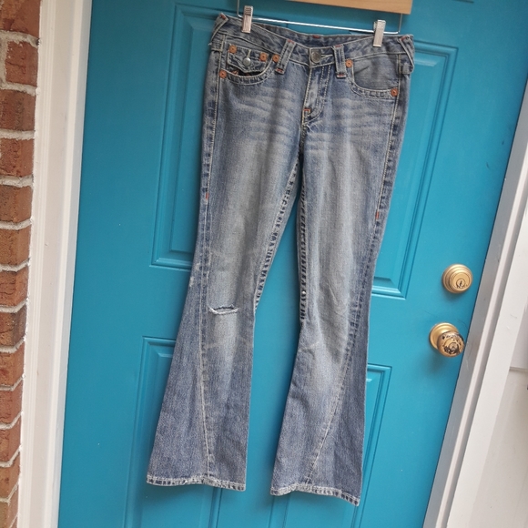 Vintage True Religion Jeans Rainbow Embroidered Bell Bottom All Cotton Flared 28 - Picture 9 of 16